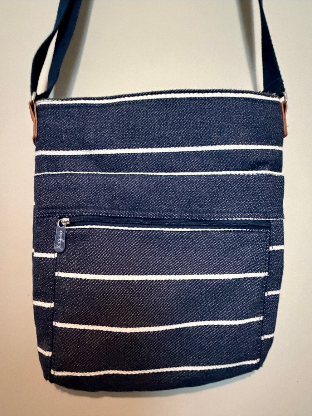 thirty-one Navy and White Striped Crossbody Canvas Shoulder Bag